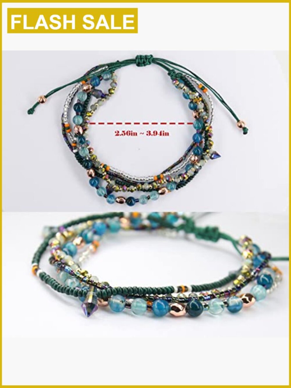 Boho Beaded Anklet Bracelet for Women Adjustable Handmade Bohemian Chain - Picture 2 of 6